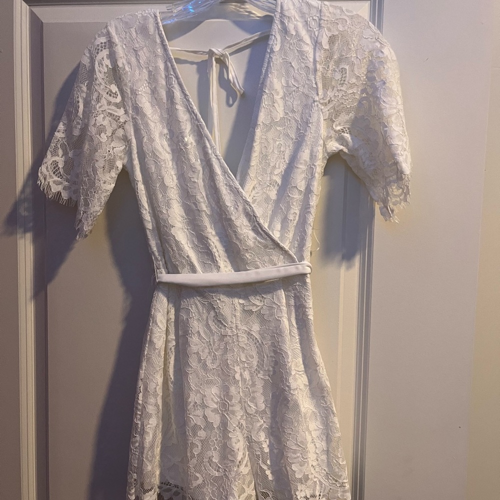 Elegant White Lace Wrap Dress